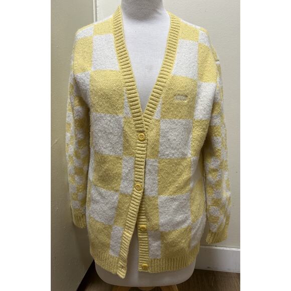 VANS Knit Cardigan Unisex Yellow White Preppy Skater Checkerboard Streetwear-XS - Picture 1 of 7